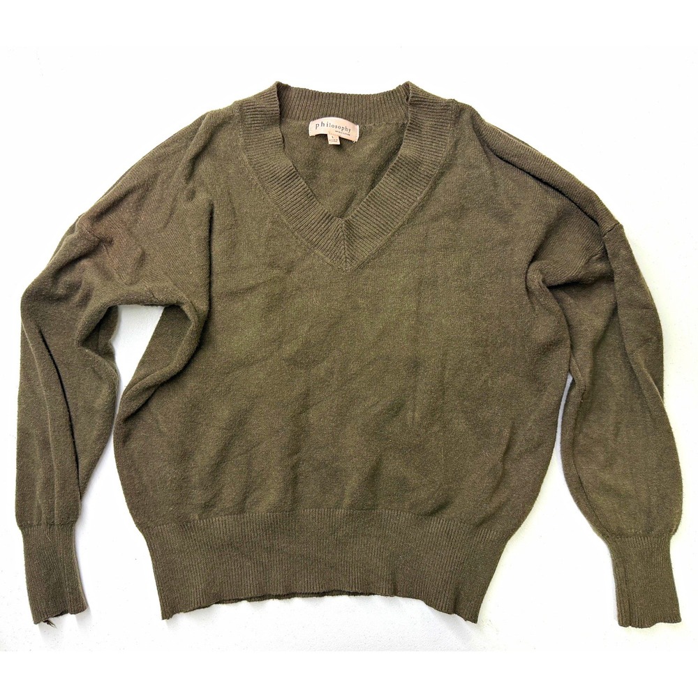 Philosophy Republic Clothing Brown V-Neck Long Sleeve Pullover Sweater L
